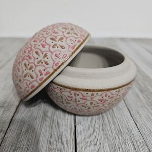 3" Casher Mexico Round Ceramic Jewelry Trinket Jar Box with Lid Handpainted Pink